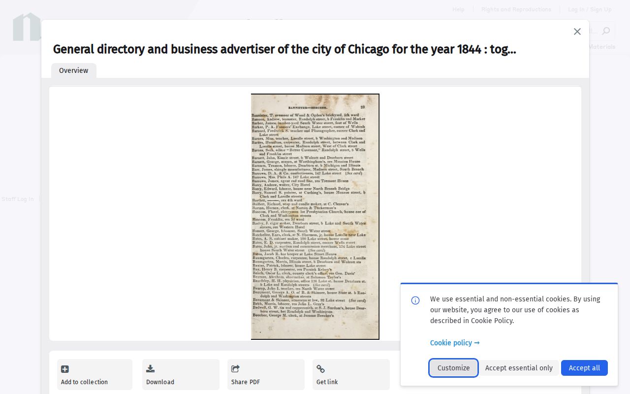 Newberry Library digitized 1844 Chicago city directory
