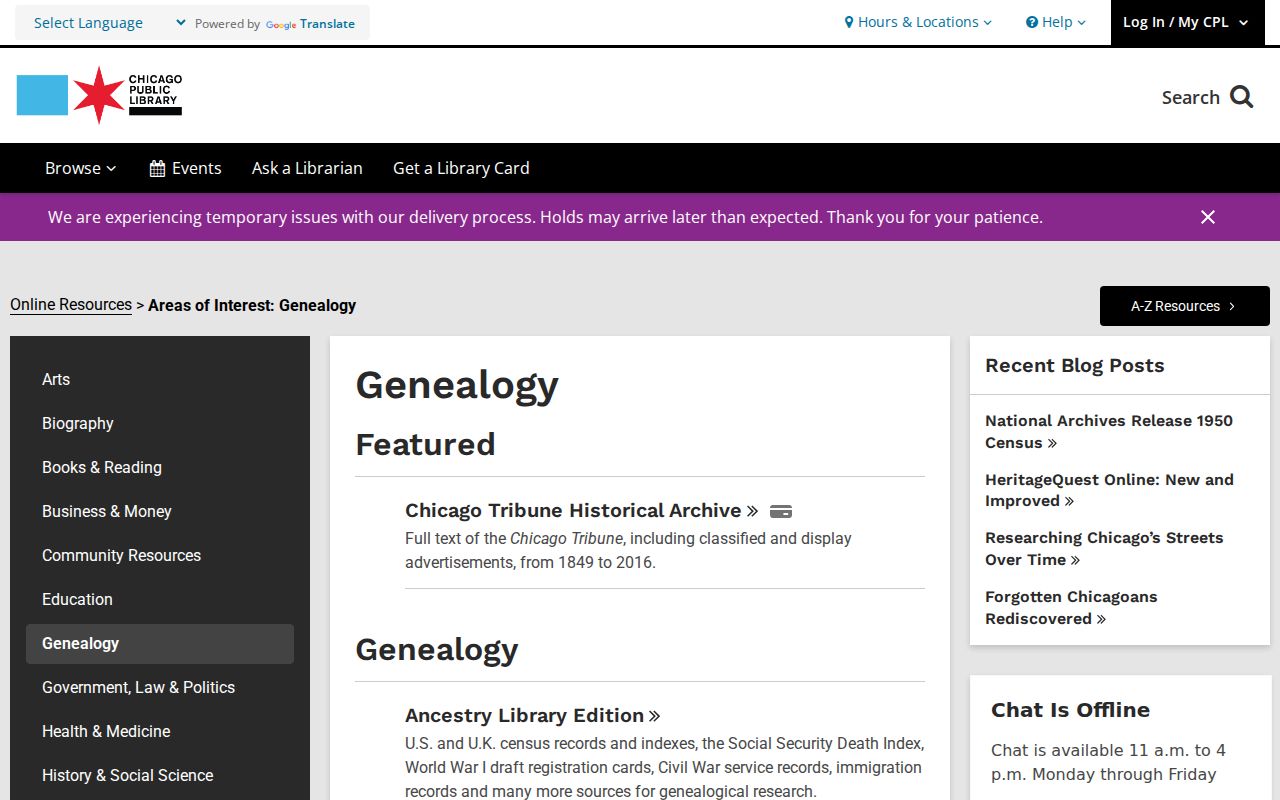 Chicago Public Library genealogy resources for directories and newspapers