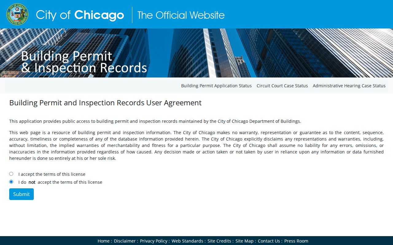 Chicago building records address lookup screen